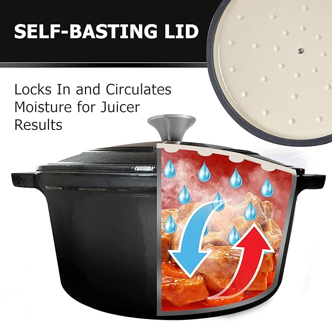 MÜELLERHOME 6 Quart Enameled Cast Iron Pot Dutch Oven, Heavy-Duty Oven-Safe up to 500° F, & Across All Cooktops, Casserole Dishes for Ovens, Bread Pan with Lid and Knob, Cast Iron Cookware, Black