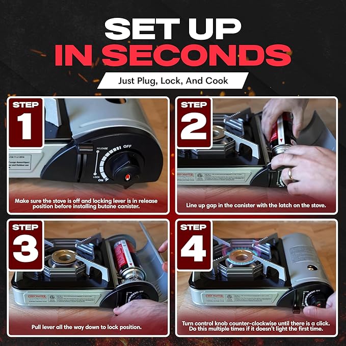 Grill Boss Dual Fuel Portable Stove, Dual Fuel Butane & Propane Stoves, 12K BTU Butane Camp Stove & Propane Portable Camping Stoves for Emergencies, Outdoor BBQ, Cooking, Hikings & Backpacking - 90057