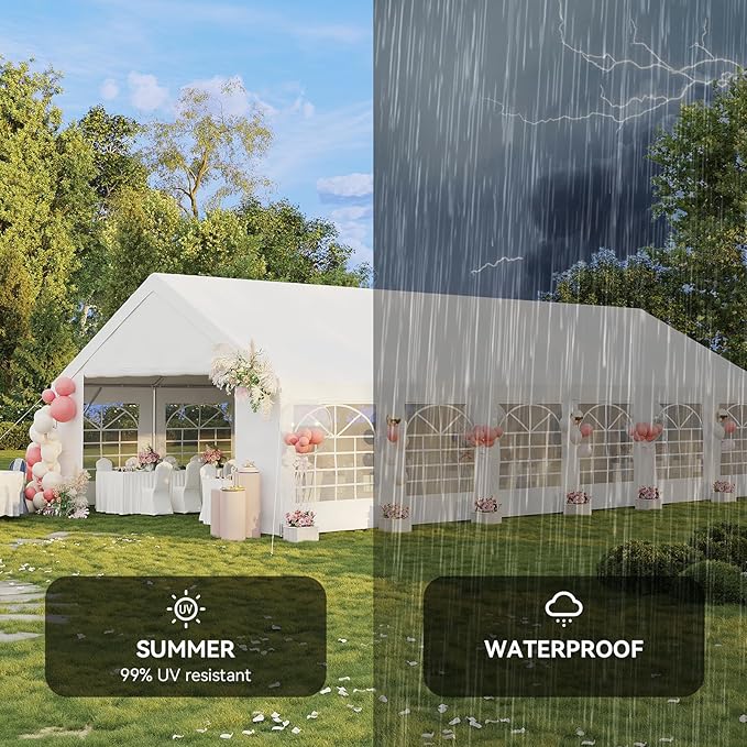 Aoxun 20x40 Party Tent Canopy for Weddings Waterproof Event Tent with Removable Sidewalls &Roll-up Door, Heavy-Duty Steel Frame for Outdoor Weddings, BBQ, Birthday Parties, & Camping,White