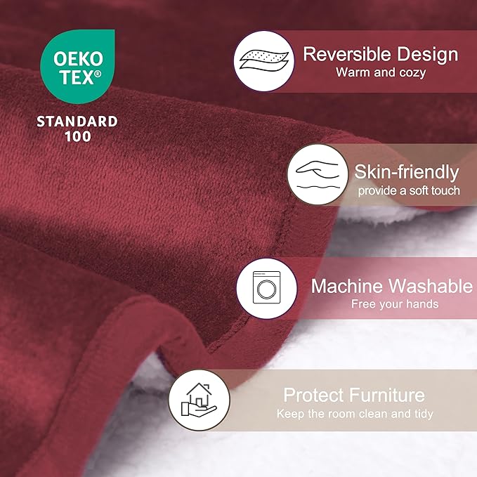 gogobunny Waterproof Bed Blanket, Reversible Sherpa Fleece Throw Blanket for Dog Puppy Cat, Furniture Cover Protects Bed Couch Sofa from Liquid Pee and Pet Fur (Romantic Red, 30x70 inches)