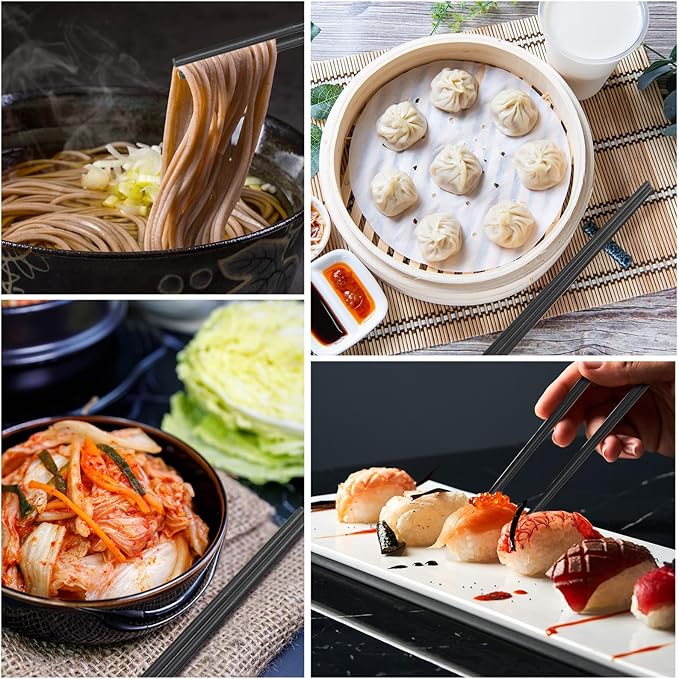 Dandat 48 Pairs Fiberglass Reusable Chopsticks 9.5" Dishwasher Safe Black Cherry Chopsticks for Chinese Style Japanese Food Cooking Supplies