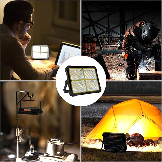 Portable LED Work Solar Light 100W 16500mAh 10000 LM with Stepless Brightness Job Site Battery Rechargeable LED Floor Light for Emergency Worklight for Hurricane (Black(Remote))