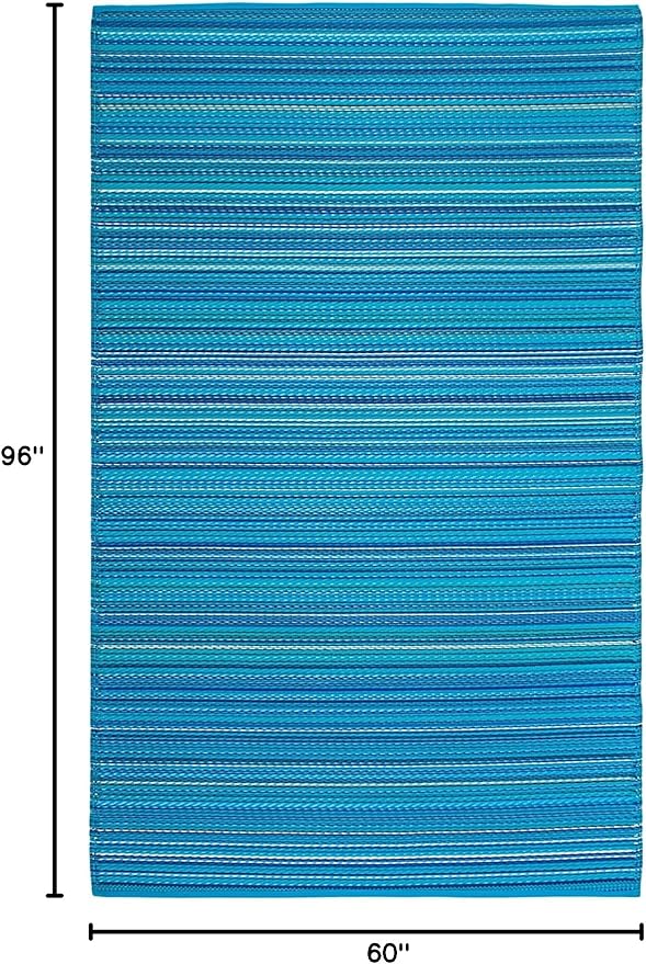 FH Home Outdoor Rug - Waterproof, Fade Resistant, Reversible - Premium Recycled Plastic - Striped - Patio, Deck, Porch, Balcony - Havana - Turquoise Crease Free - 5 x 8 ft