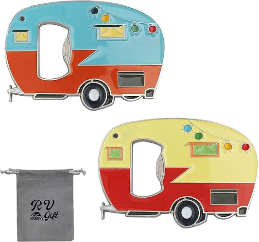 Magnetic Bottle Opener with Cap Catcher, 2 Pack, RV Camper Bottle Opener, Zinc Alloy, Blue&Yellow