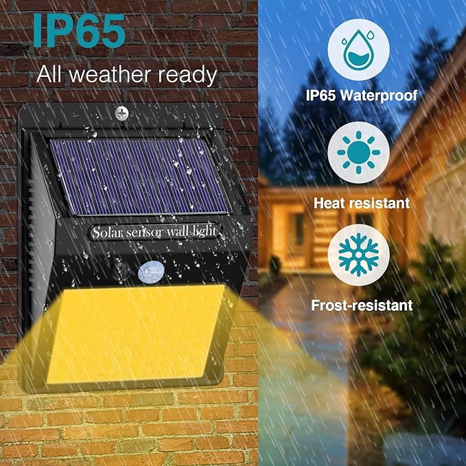 10 Pack Solar Motion Lights - 3 Modes/100LED Outdoor Security Lights - Wireless, IP65 Waterproof - Warm White for Front Door, Backyard, Garage, Deck