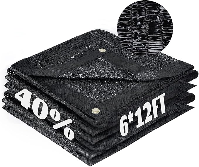 Cool Area 40% Sun Shade Cloth Mesh Tarp with Grommets for Plant Cover 6x12ft Patio Canopy Garden Pergola Blackhouse Car Barn Kennel Black