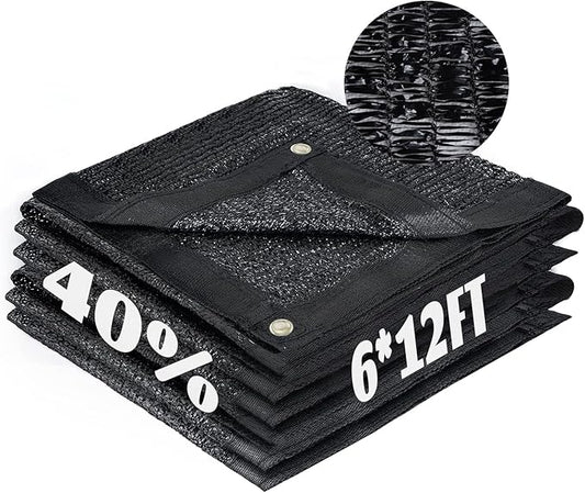 Cool Area 40% Sun Shade Cloth Mesh Tarp with Grommets for Plant Cover 6x12ft Patio Canopy Garden Pergola Blackhouse Car Barn Kennel Black