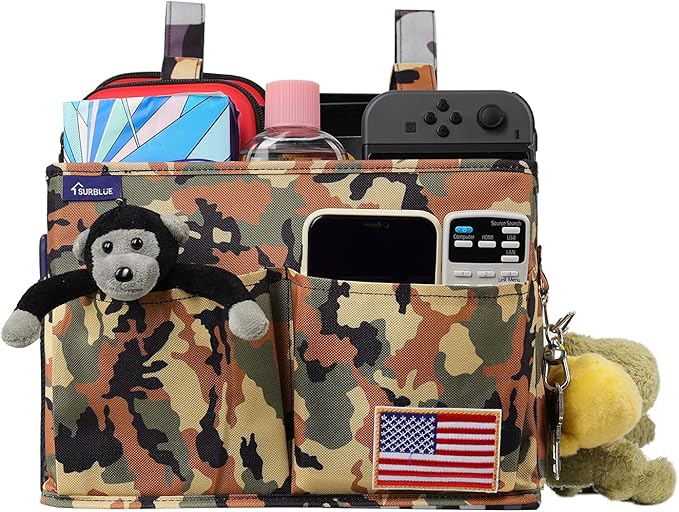 Surblue Bedside Caddy Hanging Organizer Storage Bag Pocket for Bunk, Hospital Beds, College Dorm Rooms, Baby Bed Rails, Wheelchair Side Bag, Camp Chairs, 4 Pockets and 2 Hooks (Small Desert)