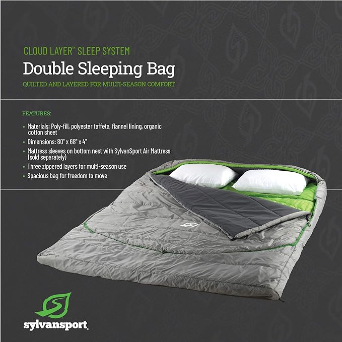 SylvanSport Cloud Layer Sleeping Bag for Adults - Adjustable Layers for 3-4 Season use - Integrated Cotton Sheet