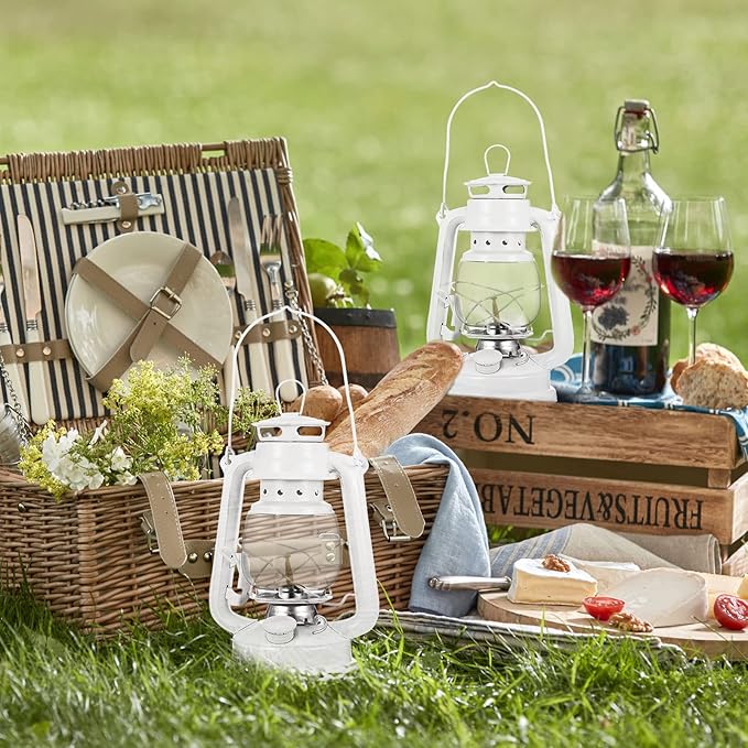 Honoson 4 Pieces Oil Lamp Hurricane Lamp Kerosene Lantern for Indoor Outdoors Decorative Hanging Oil Lantern with Wick for Hiking Emergency Camping Party Decoration(White,10 Inch)