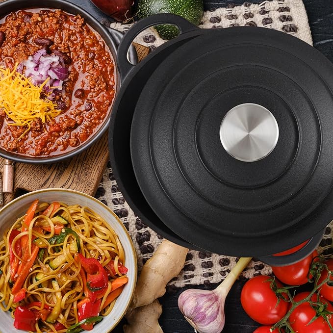 3 Quart Dutch Oven Enameled Cast Iron with Lid - Big Dual Handles - Oven Safe up to 500°F - Classic Round Pot for Versatile Cooking Matte Black(No Enameled)