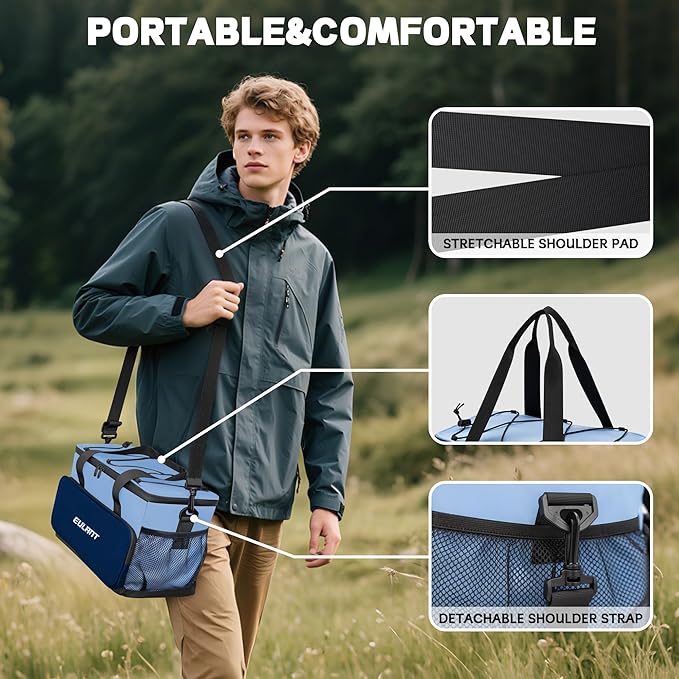 EULANT Large Waterproof Cooler Bag with Removable Lunch Bag,27 Can Collapsible Insulated Ice Chest Leak-Proof Cooler Bag for Men & Women Work Outdoor Beach Trips