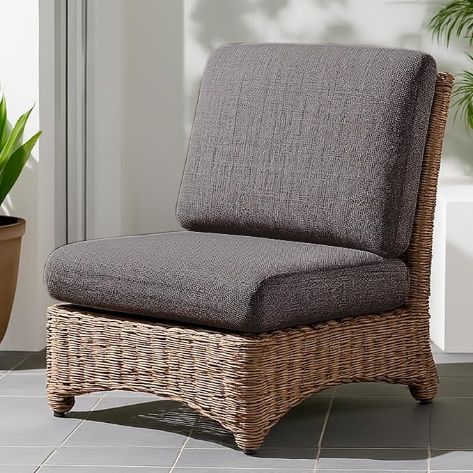 Codi Outdoor Cushions for Patio Furniture 24x24 Inch, Waterproof Chair Seat Cushion with Textured Fabric, Handles & Adjustable Straps, Fade Resistant - Set of 2, Grey