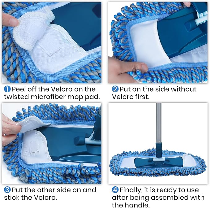 Dust Mop for Hardwood Floors with 57" Long Handle Wet & Dry Mops for Catching Pet Hair and Dust Bunny Microfiber Dust Mops for Vinyl, Wood, Tile, Laminate Flooring