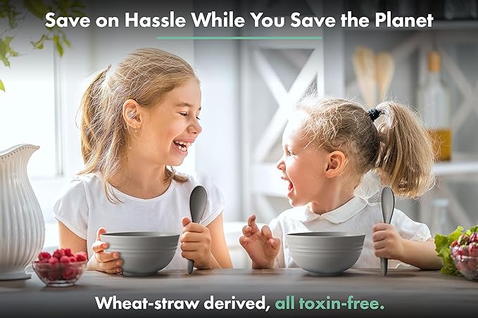 FOODLE Wheat Straw Dinnerware Set - BPA Free & Safety Tested - Microwave & Dishwasher Safe - Perfect for Picnic, Dorm, RV Dishes - Camping Plates Cups and Bowls Set - Great for Kids & Adults - For 4