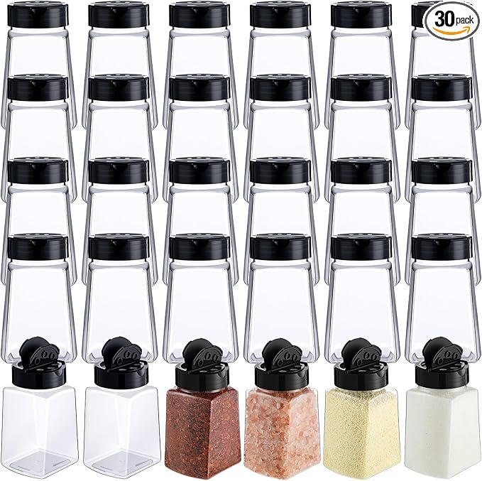 30 Pack Plastic Spice Jars with Shaker Lids Clear Seasoning Containers Spice Bottles for Kitchen Storing Spice Herbs Seasoning Powders(Cuboid,9.3 oz)