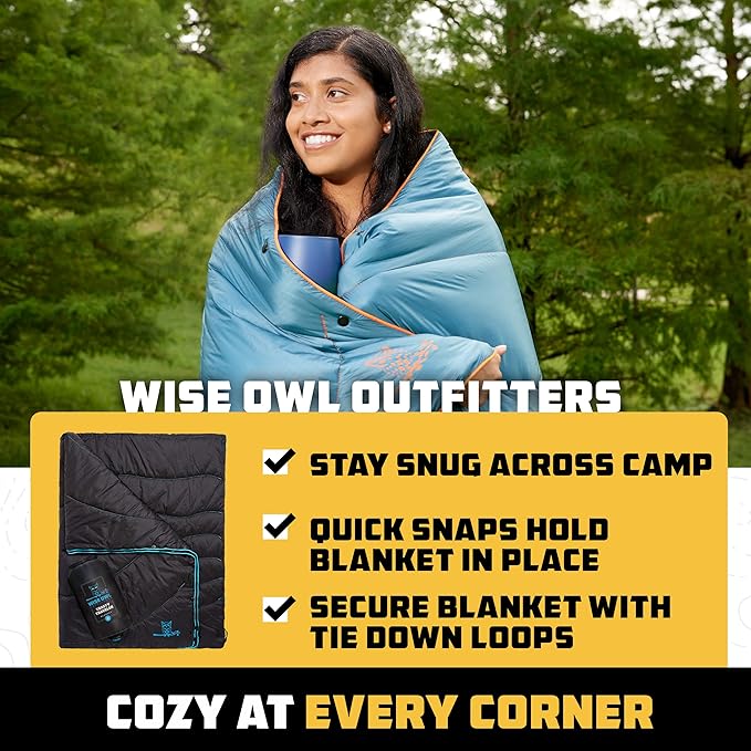 Wise Owl Outfitters Outdoor Camping Blanket – Lightweight Packable Puffy Quilt for Backpacking, Hiking & Travel – Warm Water Resistant Blanket for Cold Weather Camping