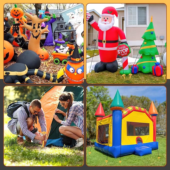 AUGSUN 8 Pack Plastic Tent Stakes Heavy Duty, Yellow Sand Stakes for Beach 7.5 Inch Screw in Tent Stakes Spiral Ground Anchors Tent Pegs Canopy Stakes for Inflatables Outdoor Camping Hiking Garden