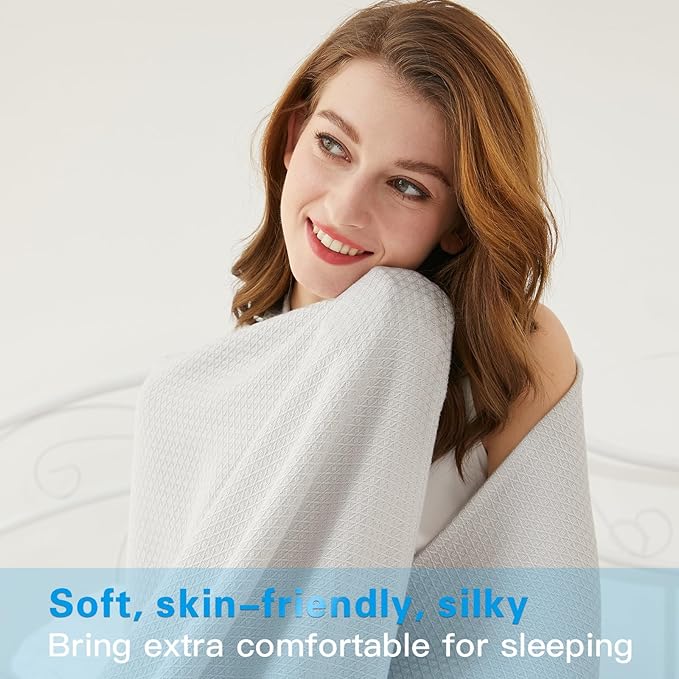 AmyHomie Cooling Blanket Queen Size, 100% Rayon Derived from Bamboo, Ultra-Cool Summer Blanket for Hot Sleepers, Breathable Soft Lightweight Blankets for All Seasons(Light Gray, 90×90in)