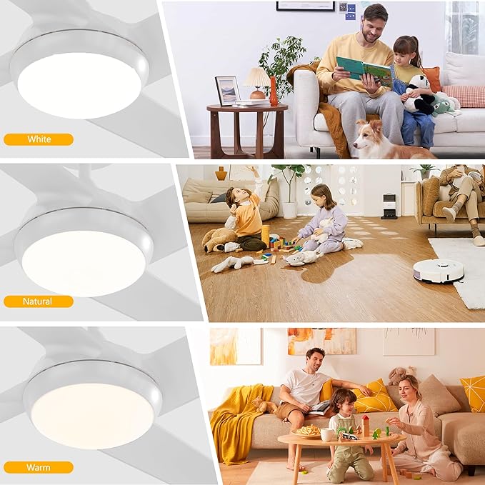 52 Inch Ceiling Fan with Light and Remote, 4 Blades, Quiet DC Motor, Reversible Fan with Dimmable LED Light, for Bedroom Living Room (White)