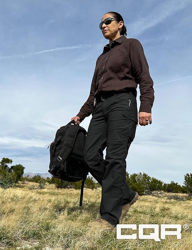 CQR Women's Flex Stretch Tactical Pants, Water Resistant Ripstop Cargo Work Pants with Pockets for Outdoor & Hiking