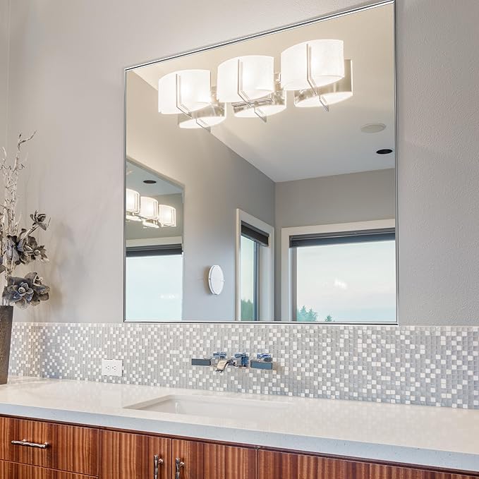 Frame My Mirror Silver Metal Framed Mirror, 34" x 44" Mirror for Bathroom, Metal Frame, True Reflections Glass, Chrome Finish, Stanton Design, Hangs Horizontally or Vertically, Made in USA