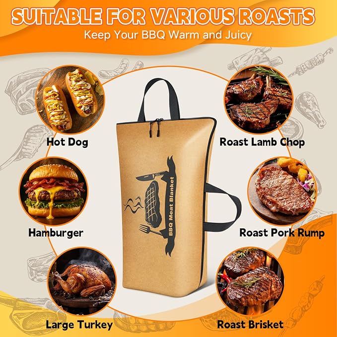 Desing Wish Large Capacity BBQ Blanket for Resting Meat, Reusable Smoker Grilling Insulated Meat Resting Bag with 3 Handles BBQ Accessories for Large Brisket/Beef/Pork Shoulders/Turkeys (21 Inch)