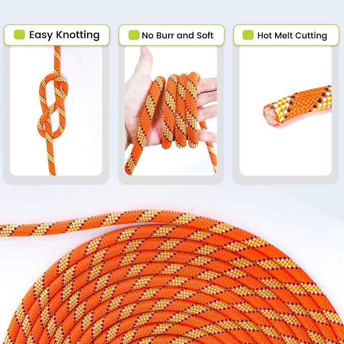 1/2inch 150ft Double Braid Polyester Rope, 48 Strands, 5290lbs Breaking Strength, Orange Arborist Rigging Rope for Various Indoor Outdoor Use Hiking Camping Swing Sailing