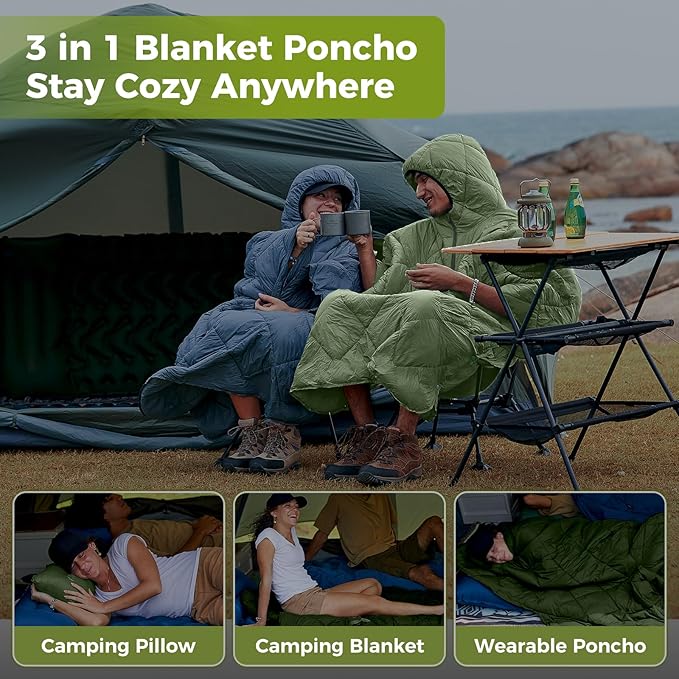 ATEPA Wearable Sleeping Bag, Recycled Warm Camping Wearable Blanket Poncho for Outdoor Sports, Camping Gifts for Women Men