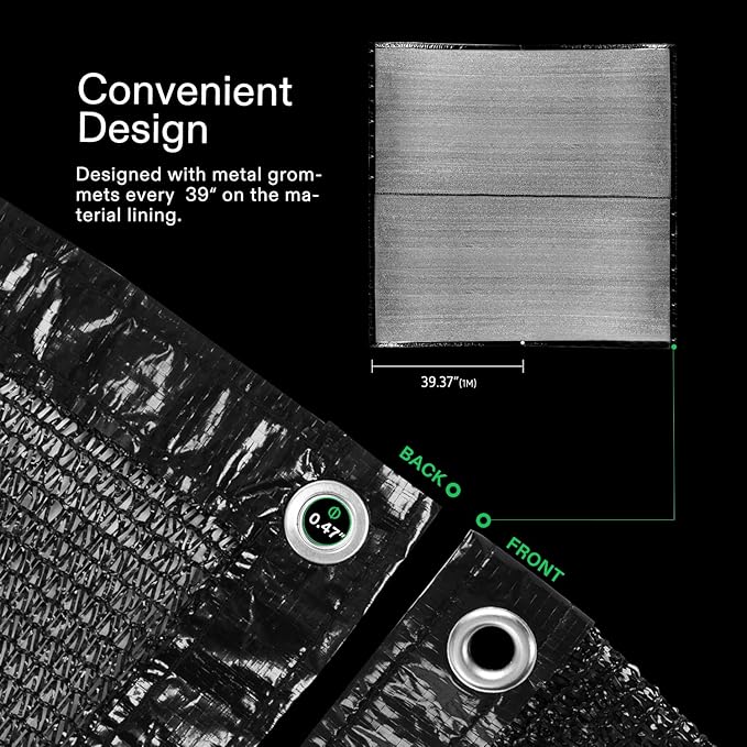 VIVOSUN Sunblock Shade Cloth, 50%-60% Shade Net, 6.5' x 20' Black Garden Shade Mesh with Grommets for Plant Covers, Swimming Pools, Patios, and Yards