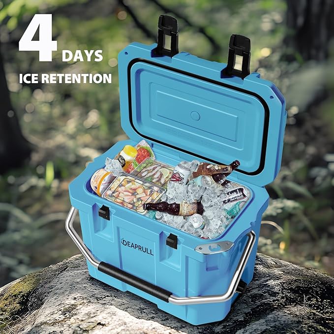 Hard Cooler, Insulated Ice Chest Box Holds Ice for More Days, Portable Cooler with Handle, Cup Holders, Double Latches for Camping Drink, Beach, Picnic, Fishing, Boat, Barbecue