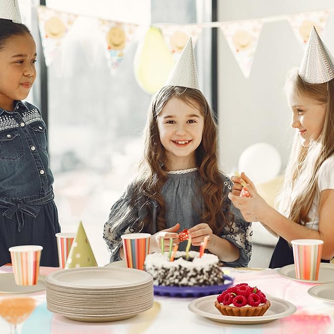 Vplus 125 Pack 6 inch Paper Plates 100% Compostable, Heavy-Duty Disposable Paper Plates Bagasse Natural Biodegradable Eco-Friendly Sugarcane(Nature)