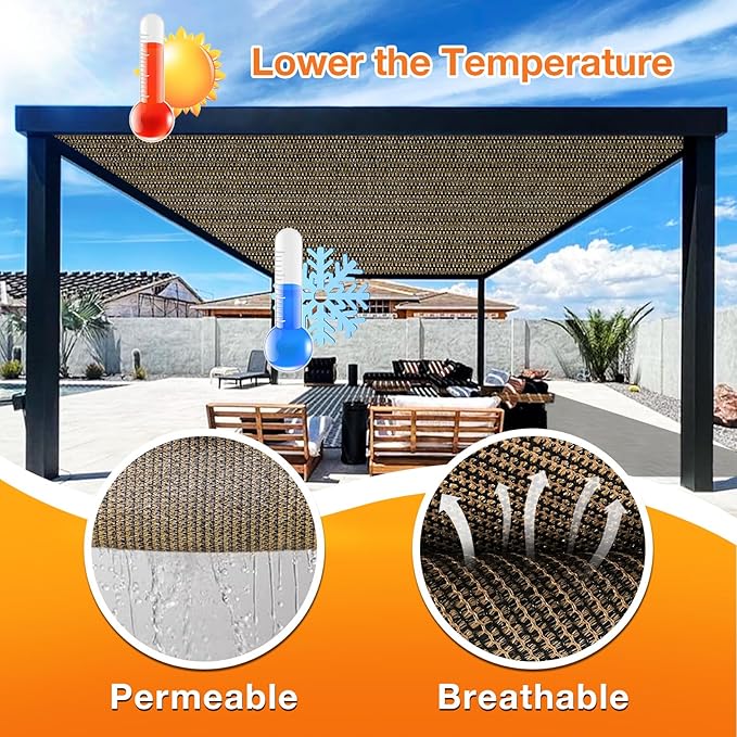 Artpuch Outdoor Pergola Shade Cover 9x23 FT Sun Shade Cloth with Grommets Mocha 90% UV Protection Canopy Patio Privacy Screen (Customized Available)