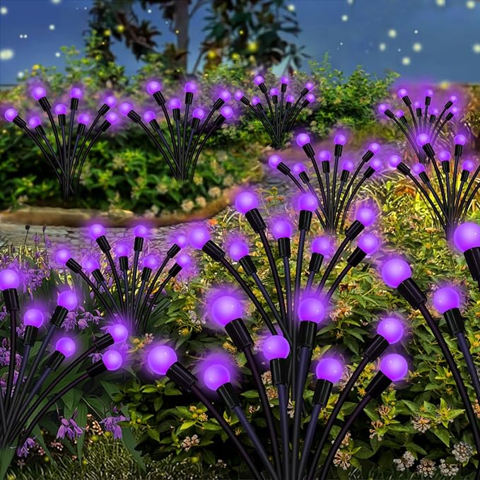 Kohlrabi Solar Garden Lights Outdoor, 10 Pack 80 LED Solar Purple Firefly Lights Waterproof, Sway by Wind, Swaying Light for Yard Patio Backyard Garden Planter Flower Bed Pathway Decoration