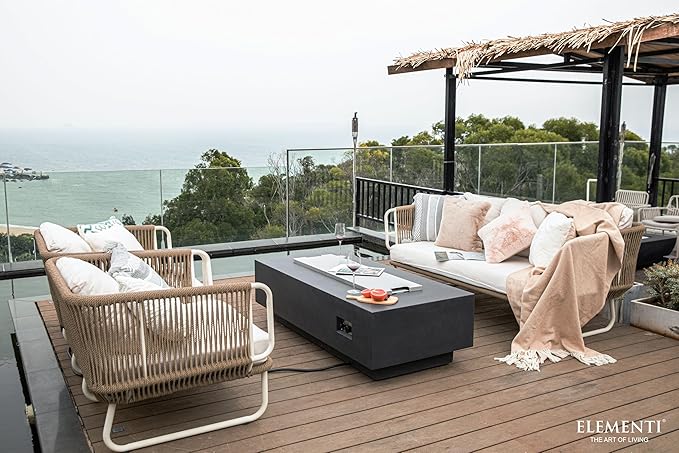 Elementi | Bundle Granville Gas Fire Pit Cast Concrete 60" Rectangular Fire Table, Outdoor Fire Pit Electronic Ignition | Canvas Cover, Lava Rock Included | Dark Gray (Natural Gas)