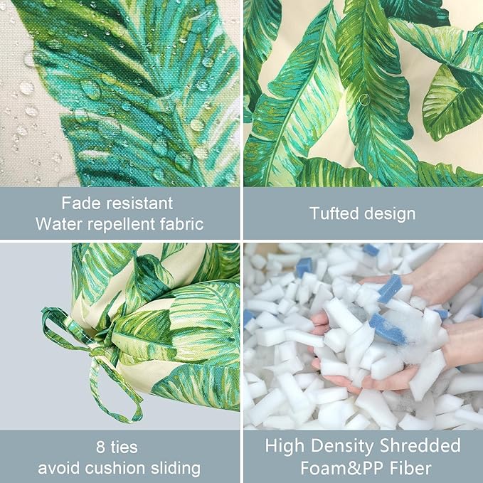 LVTXIII Outdoor Adirondack Chair Cushions, L44” x W22” x H4 Patio Tufted High Back Cushions, Seasonal Replacement Rocking Chair Cushion for Home Garden Furnitue, Set of 2, Swaying Palms Capri