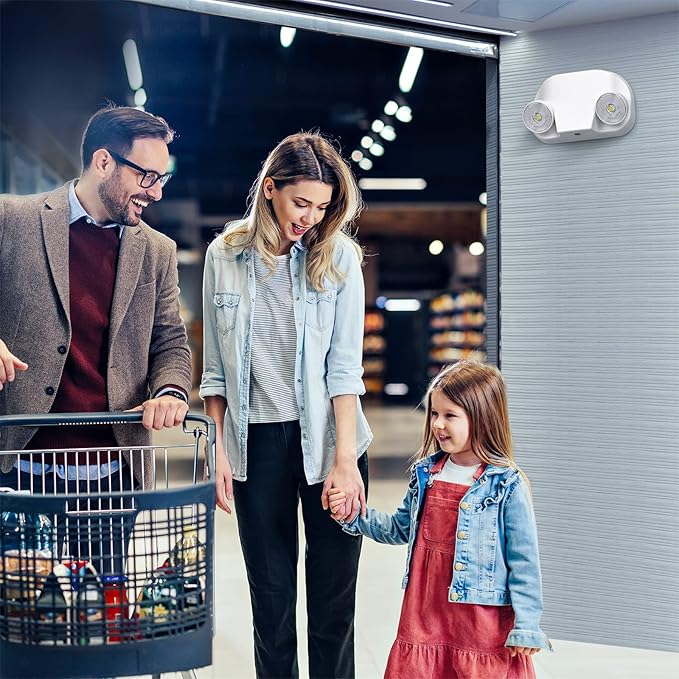 Led Emergency Light with Remote Capable, Adjustable LED Lamp Heads Exit Lighting, Backup Battery White Emergency Lights, 120V-277V Dual Voltage, UL Certified (6 Pack)