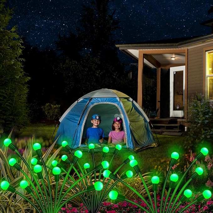 Kohlrabi Solar Garden Lights Outdoor, 2 Pack 20 LED Solar Green Firefly Lights, Waterproof Wind Swaying Light for St. Patrick's Day Irish Day Outside Yard Patio Decoration