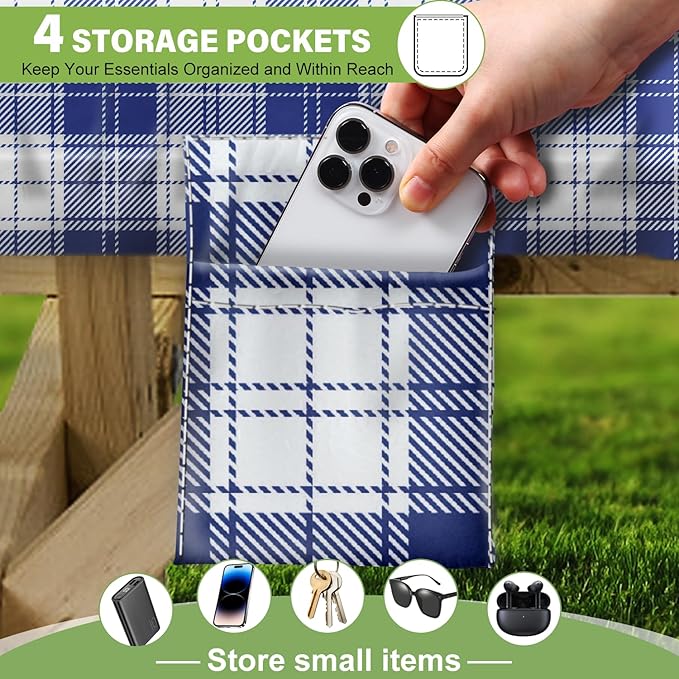 Fitted Picnic Table Cover with Bench Covers Waterproof Elastic Edges Rectangle Patio Tablecloth Outdoor Camping Essentials Stuff Rv Accessories Summer Trip Travel Camper Gifts for Woman Men, 96in 8 ft