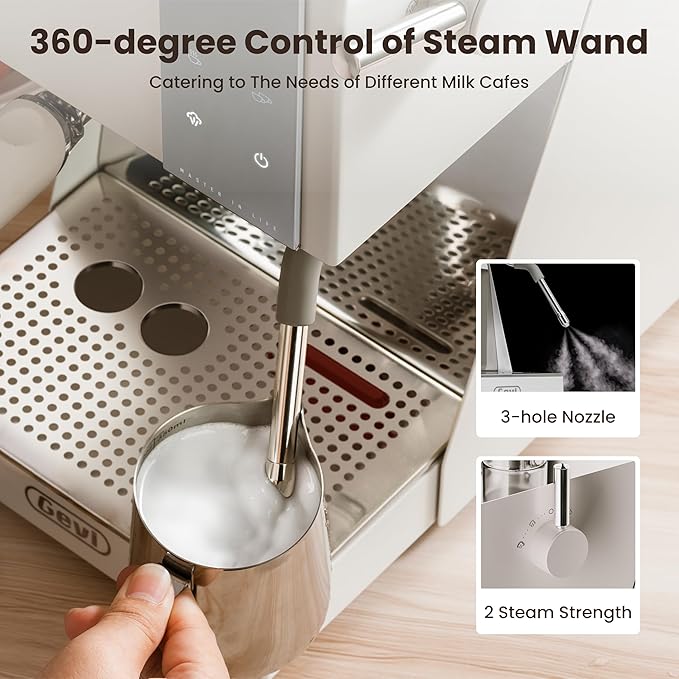 Gevi Espresso Machine with OPV, 20Bar Espresso Maker with Milk Frother Steam Wand, Dual Display, 58mm Portafilter, Stainless Steel Espresso Machines for Espresso/Latte/Cappuccino, White