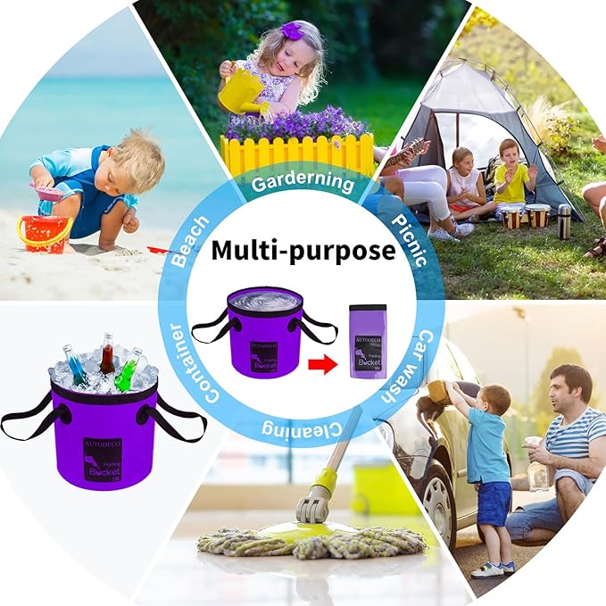 AUTODECO Collapsible Bucket 5 Gallon Container Folding Water Bucket Portable Wash Basin 20L
