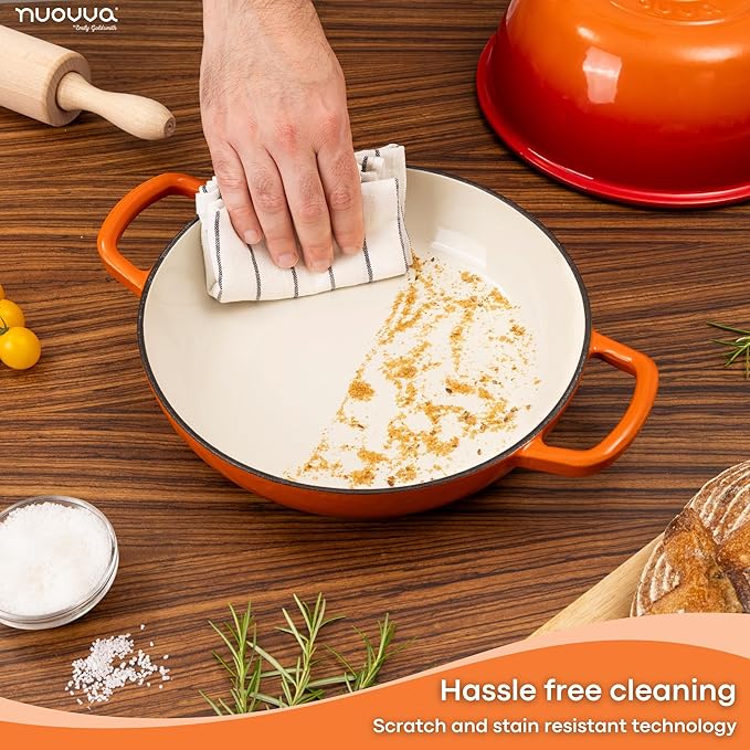 Enamelled Cast Iron Dutch Oven Pot – Dutch Oven For Sourdough Bread Baking – Cast Iron Bread Pot – Orange, 6 Quarts, 26cm – by Nuovva