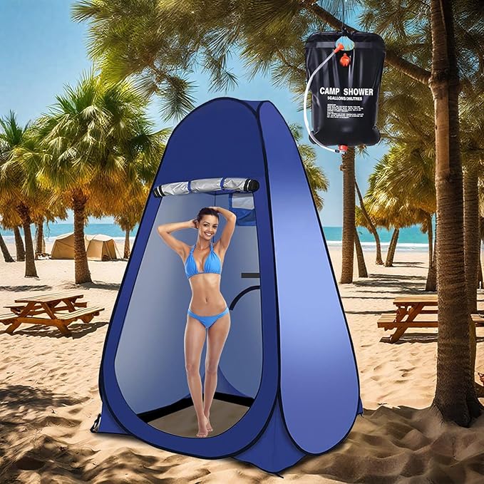 Pop Up Tent Upgrade Privacy Camping Shower Tent Portable Outdoor Sun Shelter for Outdoor Bathing Toilet Camping Biking Hiking Beach with 5.3 Gallon Shower Bag