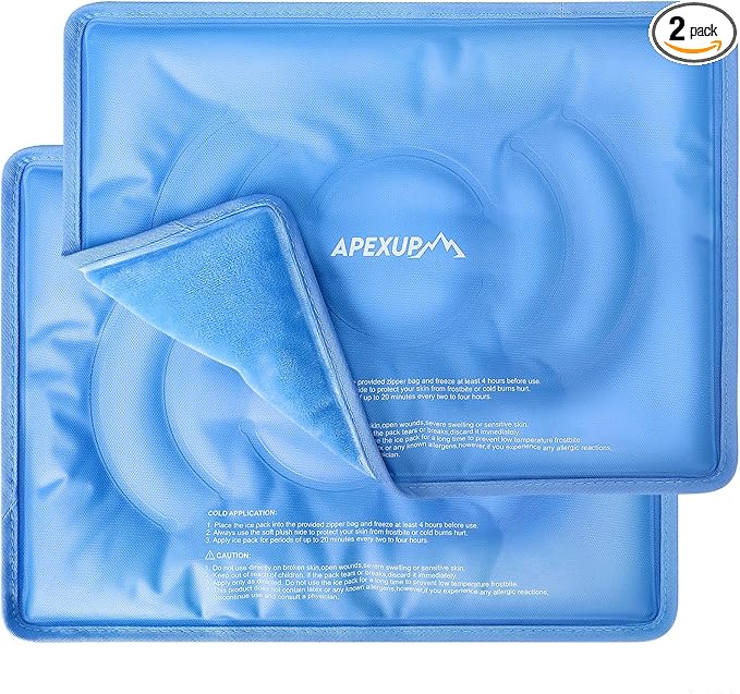 APEXUP Gel Ice Packs for Injuries Reusable, Flexible Double Sided Cold Packs for Injuries, Ice Pack for Knee, Shoulder, Back, Hip, Leg, Arm (Blue, L, 2PK)