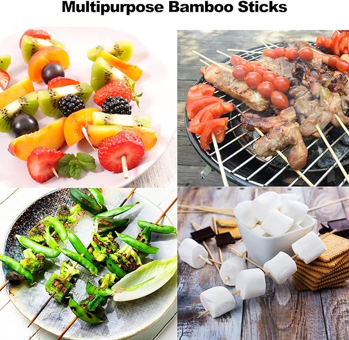200 PCS Bamboo Skewers, 10 Inch Wooden Skewer for Appetizers, Fruit, Kebabs, Grilling Barbecue, Mini Burger, Sausage, Cocktail Picks for Drinks, Long Toothpicks, Food Sticks Natural, Kitchen Gadget