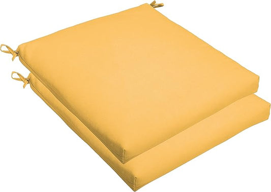 Sorra Home Sunbrella Bristol Square Chair Cushion (Set of 2) - Fade & Water Resistant, Outdoor & Indoor Patio Seat Cushion with Plush Foam - Canvas Sunflower (20" x 20" x 2.5")