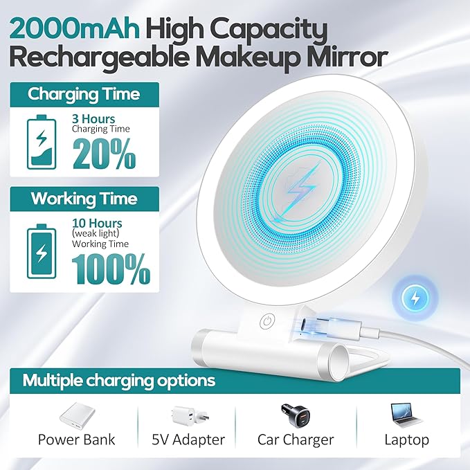 B Beauty Planet Magnifying Mirror with Light 30X, Double-Sided 1X/ 30X Magnifying Makeup Mirror with Tweezer, 2000mAh 3 Colour Modes with Adjustable Brightness,Foldable Travel Mirror(9" L x 7" W)