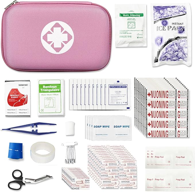 276PCS Small Travel First Aid Kit Supplies for Business, First Aid Emergency Set Backpacking Essentials Items Trauma Survival Kits for Outdoor Adventure, Pink AMORNING