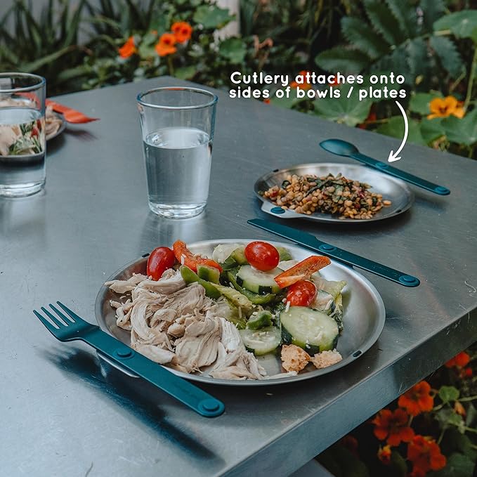 FULL WiNDSOR - MAGWARE - Magnetic Bowls and Plates Set - Stainless Steel Travel Dinnerware for Camping, Overlanding, Backpacking, Picnic, RV, Outdoor Dining Portable Tableware Mess Kit