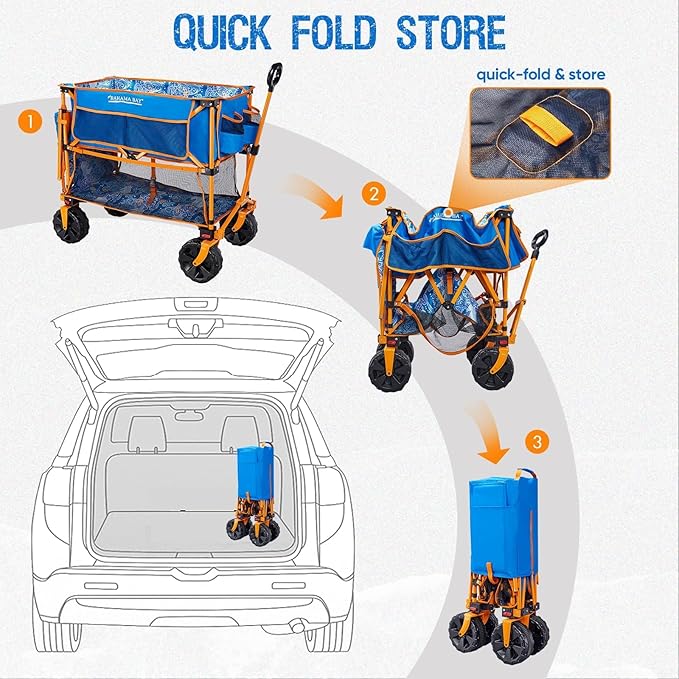 400L Collapsible Double Decker Wagon,Folding Cart with 54" Lower Decker,Heavy Duty Utility Wagon Cart with All-Terrain Big Wheels for Outdoor,Camping,Shopping,Garden